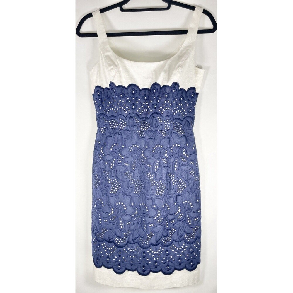 Romantic Antonio Melani White Navy Regatta Pencil Sheath Lace Dress Size 0